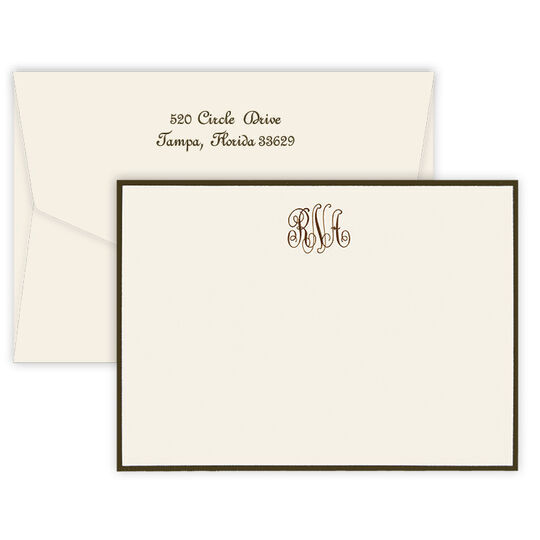 Triple Thick Classic Monogram Border Flat Note Cards